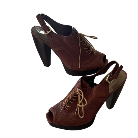 Nine West Nwondertoe peep toe leather platform high block heels size 10.5 - Picture 3 of 15